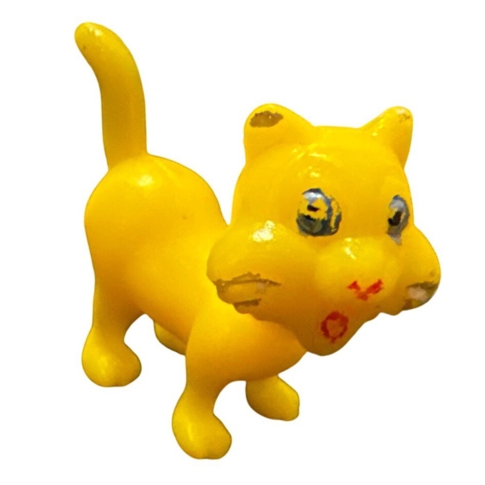 Miniature Cat Figurine Small Yellow Plastic Vintage Animal Toy